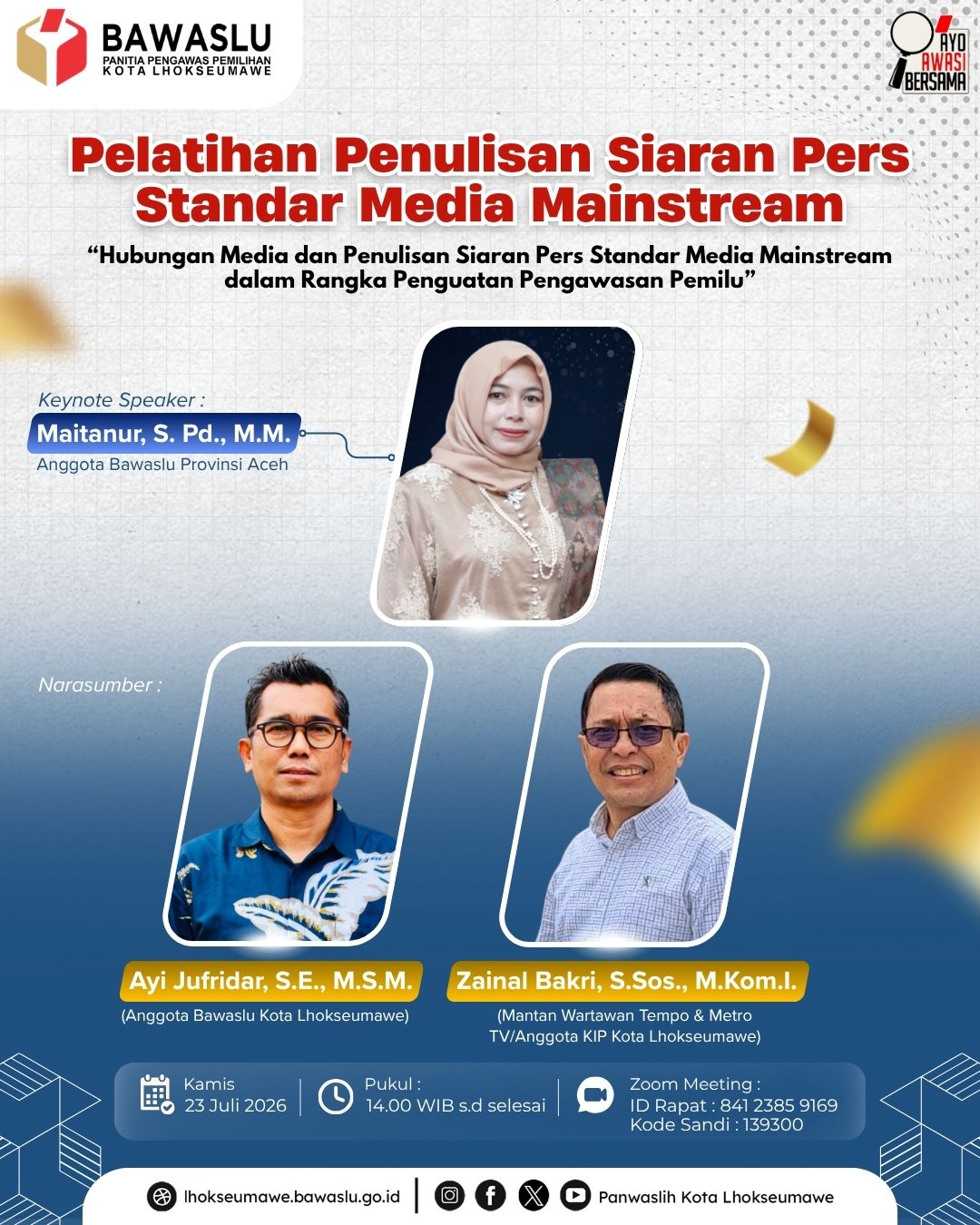 Tingkatkan Kualitas Kehumasan, Bawaslu Aceh Utara Ikuti Pelatihan Penulisan Siaran Pers Standar Media Mainstream